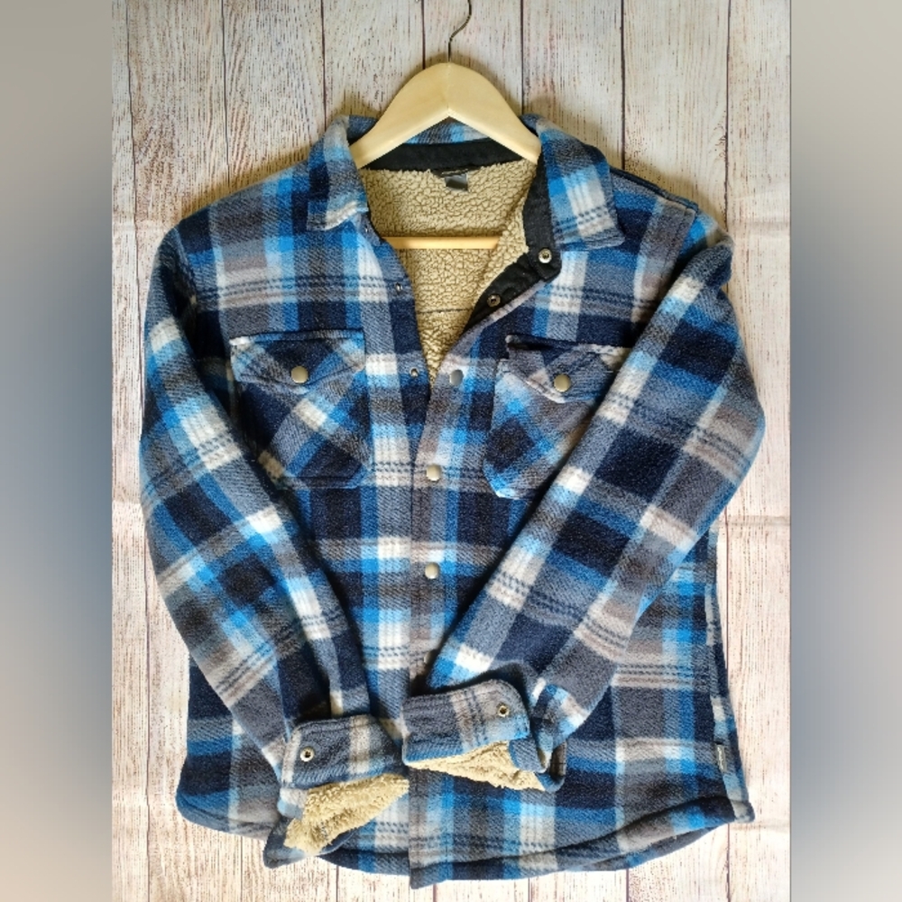 Eddie Bauer sherpa lined fleece flannel. Kids 14/16. Blue.